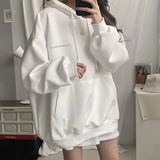 DERMEARNE 100% Cotton Letter Print Loose Sweatshirt Women Autumn Korean Oversized Lazy Style Casual Hoodie Harajuku All Match Streetwear