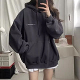 DERMEARNE 100% Cotton Letter Print Loose Sweatshirt Women Autumn Korean Oversized Lazy Style Casual Hoodie Harajuku All Match Streetwear