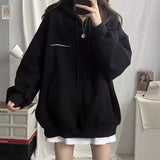 DERMEARNE 100% Cotton Letter Print Loose Sweatshirt Women Autumn Korean Oversized Lazy Style Casual Hoodie Harajuku All Match Streetwear