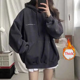 DERMEARNE 100% Cotton Letter Print Loose Sweatshirt Women Autumn Korean Oversized Lazy Style Casual Hoodie Harajuku All Match Streetwear