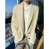 DERMEARNE 100% Wool Ladies Winter Sweater Thickening Cardigan Ladies V-neck Long Sleeve Jacket And Knitted Women Knit Cardigan Sweater