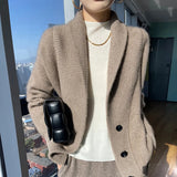 DERMEARNE 100% Wool Ladies Winter Sweater Thickening Cardigan Ladies V-neck Long Sleeve Jacket And Knitted Women Knit Cardigan Sweater