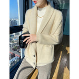 DERMEARNE 100% Wool Ladies Winter Sweater Thickening Cardigan Ladies V-neck Long Sleeve Jacket And Knitted Women Knit Cardigan Sweater