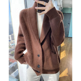 DERMEARNE 100% Wool Ladies Winter Sweater Thickening Cardigan Ladies V-neck Long Sleeve Jacket And Knitted Women Knit Cardigan Sweater