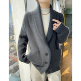 DERMEARNE 100% Wool Ladies Winter Sweater Thickening Cardigan Ladies V-neck Long Sleeve Jacket And Knitted Women Knit Cardigan Sweater