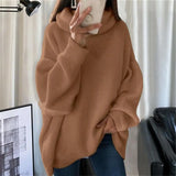DERMEARNE 2022 Women Sweater Oversized Turtleneck Pile Collar Autumn Winter Long Sweater Loose Pullover Stretchy Knitwear suéteres свитер