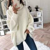 DERMEARNE 2022 Women Sweater Oversized Turtleneck Pile Collar Autumn Winter Long Sweater Loose Pullover Stretchy Knitwear suéteres свитер
