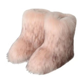 Dermearne New y2k Women's Winter Snow Boots Outdoor Luxury Furry Faux Fox Fur New Fashion Boots WomanPlush Warm Platform Shoes Bottes