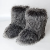 Dermearne New y2k Women's Winter Snow Boots Outdoor Luxury Furry Faux Fox Fur New Fashion Boots WomanPlush Warm Platform Shoes Bottes