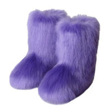 Dermearne New y2k Women's Winter Snow Boots Outdoor Luxury Furry Faux Fox Fur New Fashion Boots WomanPlush Warm Platform Shoes Bottes