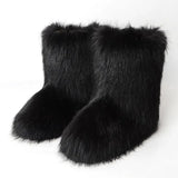 Dermearne New y2k Women's Winter Snow Boots Outdoor Luxury Furry Faux Fox Fur New Fashion Boots WomanPlush Warm Platform Shoes Bottes
