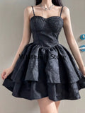 DERMEARNE 2025 Summer Black Gothic Lolita Short Party Suits Women Long Sleeve Coat + Pure Color Mini Dress Fashion High Waist Outfits Chic