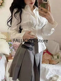 DERMEARNE 2025 Summer Slim Tunics Shirt Harajuku Preppy Women Sexy White Blouses Elegant Female Japanese Style Casual Korean Fashion
