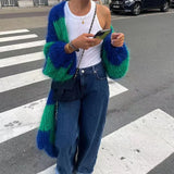 DERMEARNE 2025 Autumn Striped Women Sweater Long Cardigan Keep Warm Loose Sweaters Female New Winter Elegant Casual Trendy Ladies Clothes