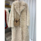 DERMEARNE 2025 Autumn/Winter New High-End Lamb Wool Coat  Medium Length Fluffy Fur High Quality  Women Fuzzy Clothing Turn-down Collar