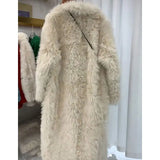 DERMEARNE 2025 Autumn/Winter New High-End Lamb Wool Coat  Medium Length Fluffy Fur High Quality  Women Fuzzy Clothing Turn-down Collar