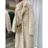 DERMEARNE 2025 Autumn/Winter New High-End Lamb Wool Coat  Medium Length Fluffy Fur High Quality  Women Fuzzy Clothing Turn-down Collar