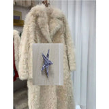 DERMEARNE 2025 Autumn/Winter New High-End Lamb Wool Coat  Medium Length Fluffy Fur High Quality  Women Fuzzy Clothing Turn-down Collar