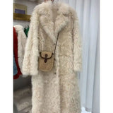 DERMEARNE 2025 Autumn/Winter New High-End Lamb Wool Coat  Medium Length Fluffy Fur High Quality  Women Fuzzy Clothing Turn-down Collar