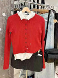 DERMEARNE 2025 Autumn Winter New Vintage Red Women Sweater Solid Color Slim Simple Knit Cardigan Single Breasted Casual Coat Sweet Jacket