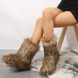 DERMEARNE 2025 Autumn and Winter New Plus Size Women's Mid Length Snow Boots European and  Style Comfortable Fit Round Toe