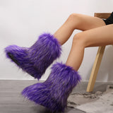 DERMEARNE 2025 Autumn and Winter New Plus Size Women's Mid Length Snow Boots European and  Style Comfortable Fit Round Toe