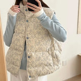 DERMEARNE 2025 Autumn and Winter New Retro Stand Collar Blue Floral Corduroy Loose Versatile Slim Cotton Jacket for Women y2k clothing