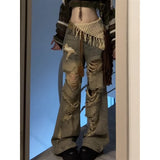 DERMEARNE 2025 Blue High Waist Women Jeans Feeling Vintage Straight Casual Baggy Streetwear Y2K Ripped Wide Leg Female Trouser Denim Pants