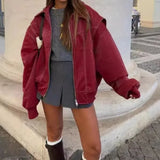 DERMEARNE 2025 European and American Retro Autumn and Winter Women's New Fashion Loose Lapel Long Sleeve Jacket Zipper Coat