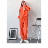 DERMEARNE 2024 Fall Winter Fashion Loose Sweatshirt Sweatpants Sports Suit Women New Casual Two-piece Long-sleeve Zipper Drawstring Hooded