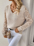 DERMEARNE 2024 Fashion Casual Sweaters Tops For Womens Solid V Neck Knit Sweater Fall Pullover Knit