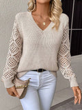 DERMEARNE 2024 Fashion Casual Sweaters Tops For Womens Solid V Neck Knit Sweater Fall Pullover Knit
