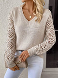 DERMEARNE 2024 Fashion Casual Sweaters Tops For Womens Solid V Neck Knit Sweater Fall Pullover Knit