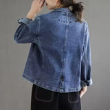 DERMEARNE 2024 Jeans Blazer Coat Women Spring Autumn New Retro Denim Jacket Female Loose Casual Coats Ladies Denim Tops