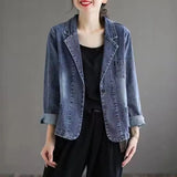 DERMEARNE 2024 Jeans Blazer Coat Women Spring Autumn New Retro Denim Jacket Female Loose Casual Coats Ladies Denim Tops