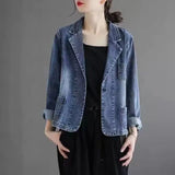 DERMEARNE 2024 Jeans Blazer Coat Women Spring Autumn New Retro Denim Jacket Female Loose Casual Coats Ladies Denim Tops