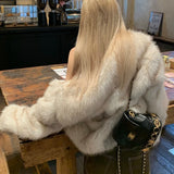 DERMEARNE 2025 Luxury Brand Autumn Winter Fur Coat Women Short Lazy Wind Fox Fur Jacket Cropped Fluffy Casaco De Pele Feminino