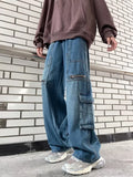 DERMEARNE 2025 New Men's Streetwear Multi-pocket Cargo Jeans Y2K Vintage Wide Leg Denim Pants Hip Hop Fashion Baggy Jean Hombre Trousers