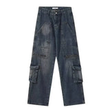 DERMEARNE 2025 New Men's Streetwear Multi-pocket Cargo Jeans Y2K Vintage Wide Leg Denim Pants Hip Hop Fashion Baggy Jean Hombre Trousers
