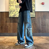 DERMEARNE 2025 New Men's Streetwear Multi-pocket Cargo Jeans Y2K Vintage Wide Leg Denim Pants Hip Hop Fashion Baggy Jean Hombre Trousers