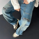 DERMEARNE 2025 New Men's Streetwear Multi-pocket Cargo Jeans Y2K Vintage Wide Leg Denim Pants Hip Hop Fashion Baggy Jean Hombre Trousers