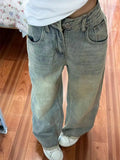 DERMEARNE 2024 New Retro High Waist Loose Flare Jeans Lady Designer Baggy Wide Leg Pants Korean Version Raw Edge Denim Blue Trousers 957