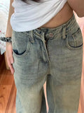 DERMEARNE 2024 New Retro High Waist Loose Flare Jeans Lady Designer Baggy Wide Leg Pants Korean Version Raw Edge Denim Blue Trousers 957