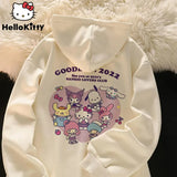 DERMEARNE 2024 New Sanrio Hello Kitty Jacket 2000s Zip Hoodie White Sweatshirt Young Women Fall Winter Kawaii Lolita Jacket Student Tops