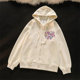 DERMEARNE 2024 New Sanrio Hello Kitty Jacket 2000s Zip Hoodie White Sweatshirt Young Women Fall Winter Kawaii Lolita Jacket Student Tops