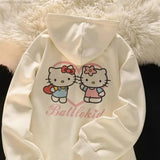 DERMEARNE 2024 New Sanrio Hello Kitty Jacket 2000s Zip Hoodie White Sweatshirt Young Women Fall Winter Kawaii Lolita Jacket Student Tops