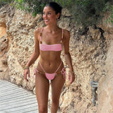 DERMEARNE 2025 New Sexy Tube Top Bikini Set Women Swimwear Strappy Backless Biquini Swimsuit Low Waist Lady Bathing Suit Mujer