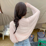 DERMEARNE 2025 New Women's Open Front Bolero Shrug Fashion Ladies Long Sleeve Solid Color Sun Protection Knit Cropped Cardigan Tops