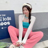 DERMEARNE 2025 New Women's Open Front Bolero Shrug Fashion Ladies Long Sleeve Solid Color Sun Protection Knit Cropped Cardigan Tops