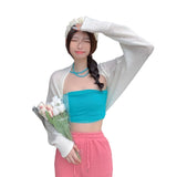 DERMEARNE 2025 New Women's Open Front Bolero Shrug Fashion Ladies Long Sleeve Solid Color Sun Protection Knit Cropped Cardigan Tops